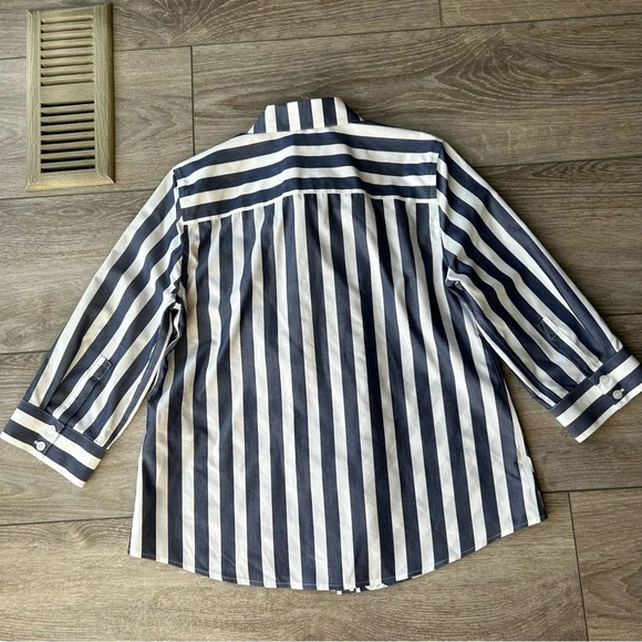 Chico’s  No-Iron Cotton Striped Stain Shield Shirt - Picture 14 of 16